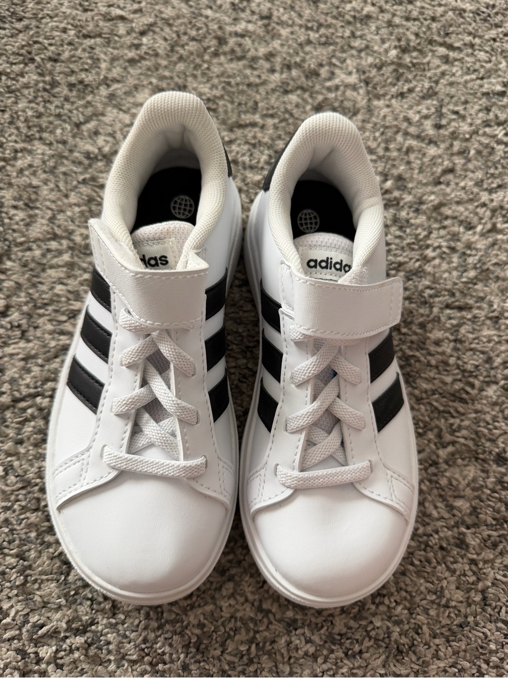 adidas Kids White Sneakers with Black Stripes Low-Top
